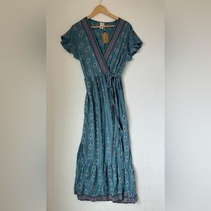 natural life womens blue pattern short sleeve wrap maxi dress size XL NWT